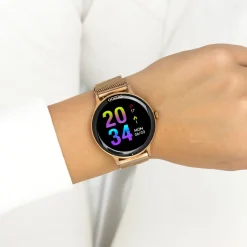Rosé goudkleurige OOZOO smartwatch met rosé goudkleurige metalen mesh armband - Q00138