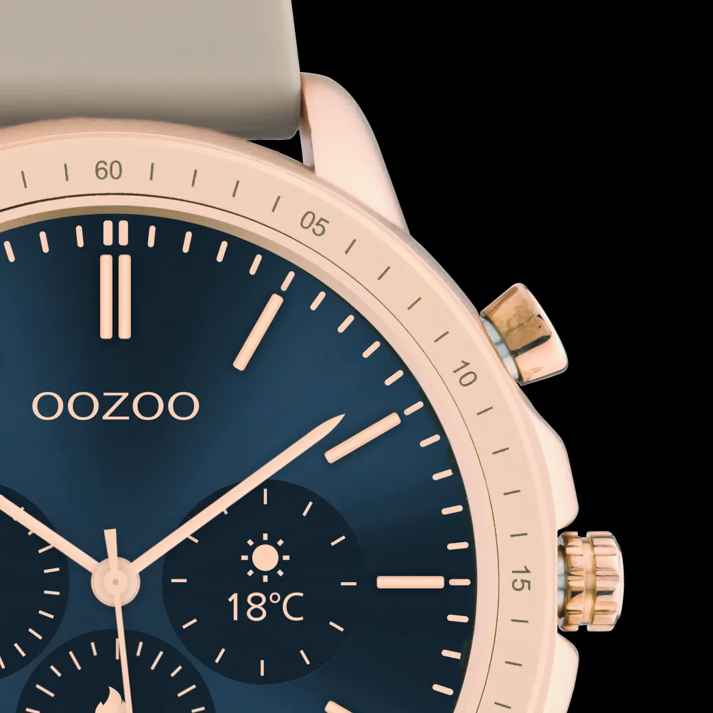 Rosé goudkleurige OOZOO smartwatch met taupe rubber band - Q00302