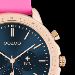 Rosé goudkleurige OOZOO smartwatch met framboos roze rubber band - Q00325