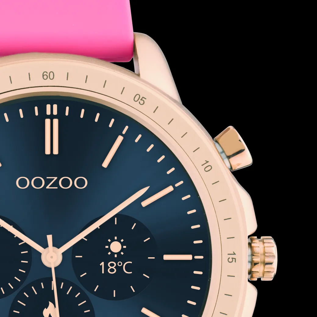Rosé goudkleurige OOZOO smartwatch met framboos roze rubber band - Q00325
