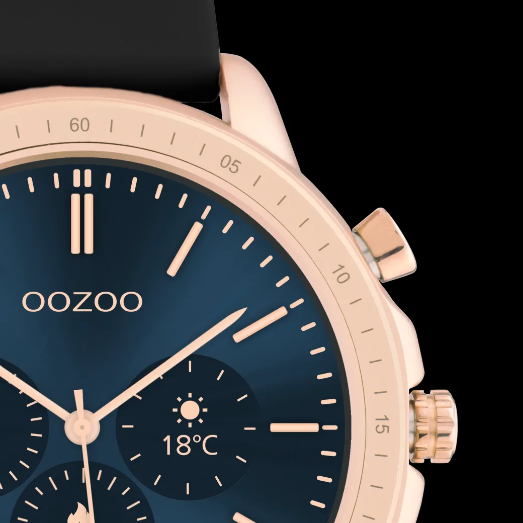 Rosé goudkleurige OOZOO smartwatch met zwarte rubber band - Q00303
