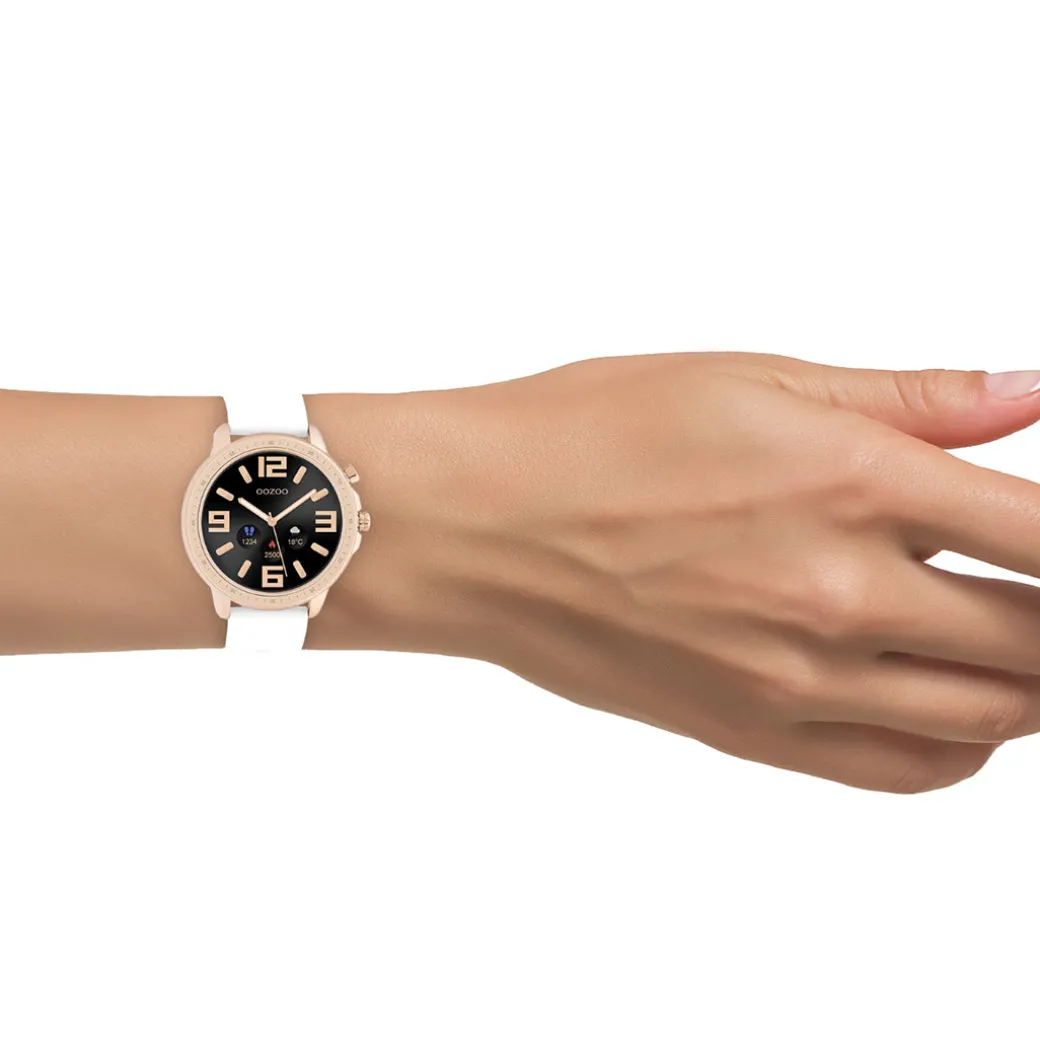 Rosé goudkleurige OOZOO smartwatch met witte rubber band - Q00322