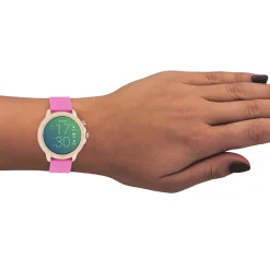 Rosé goudkleurige OOZOO smartwatch met framboos roze rubber band - Q00325