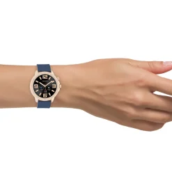 Rosé goudkleurige OOZOO smartwatch met donker blauwe rubber band - Q00326