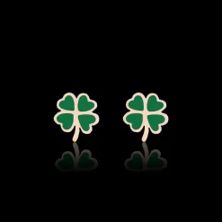 Rosé goudkleurig/groene oorbellen met een groene klaver