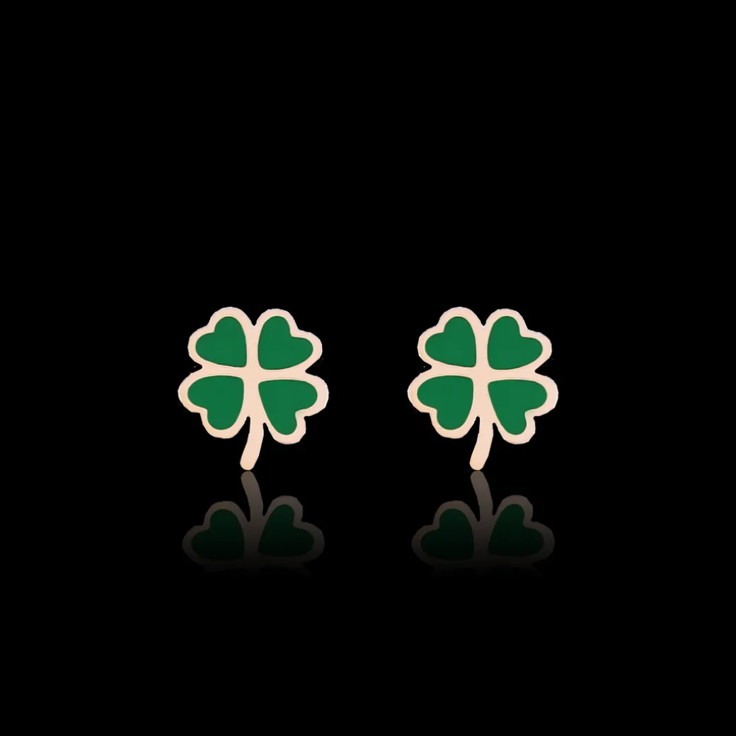 Rosé goudkleurig/groene oorbellen met een groene klaver