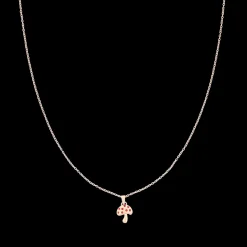 Rosé goudkleurig/rode ketting met een paddenstoel bedeltje