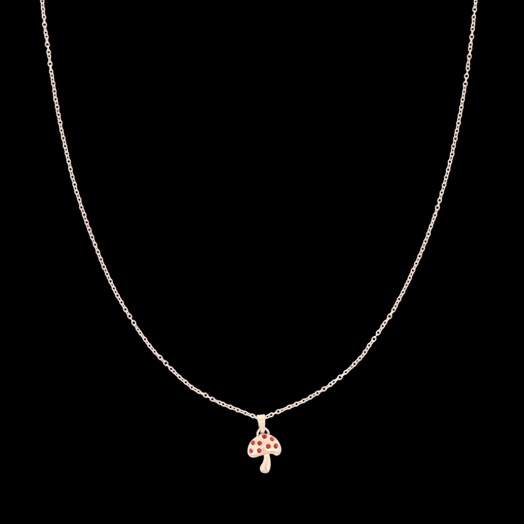 Rosé goudkleurig/rode ketting met een paddenstoel bedeltje