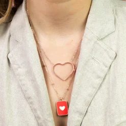 Rosé goudkleurig/rode ketting met een hart plaatje