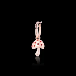 Rosé goudkleurig/rode oorring met een paddenstoel bedeltje