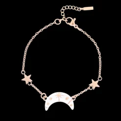 Rosé goudkleurig/witte armband met een maan bedeltje