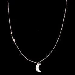 Rosé goudkleurig/witte ketting met een maan bedeltje