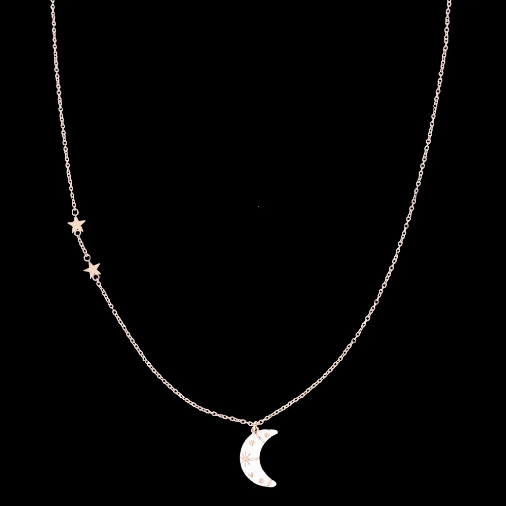 Rosé goudkleurig/witte ketting met een maan bedeltje