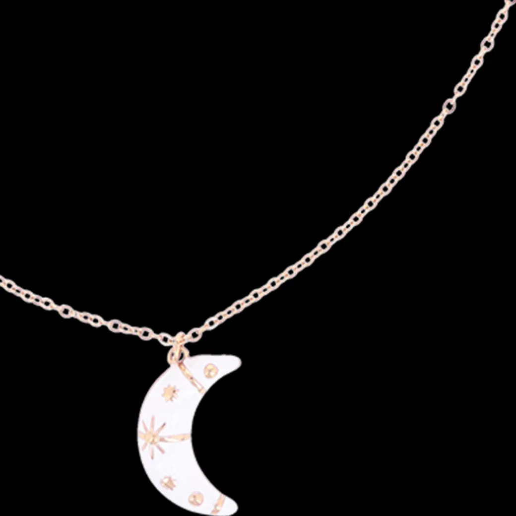 Rosé goudkleurig/witte ketting met een maan bedeltje