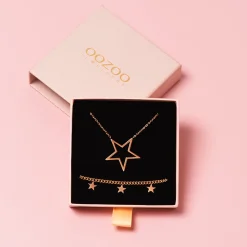 Rosé kleurige armband + ketting set met sterretjes
