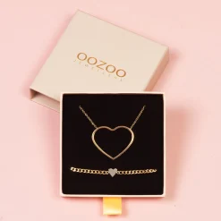 Rosé kleurige armband + ketting set met groot hart
