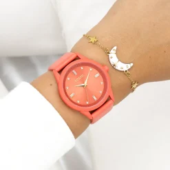 Roze schelpkleurige OOZOO horloge met leren band - C11285