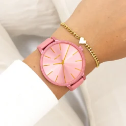 Roze schelpkleurige OOZOO horloge met leren band - C11250