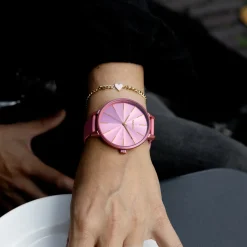 Roze schelpkleurige OOZOO horloge met leren band - C11250