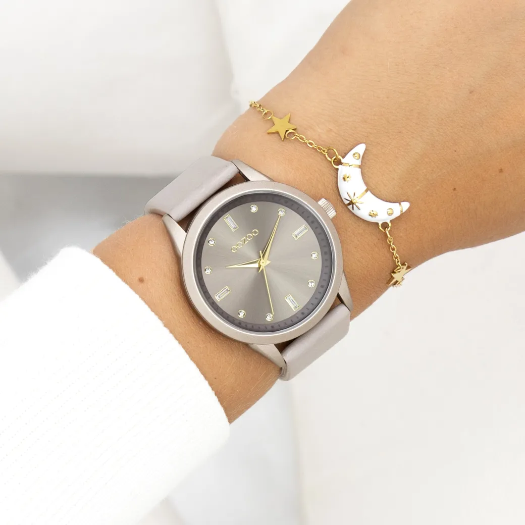 Taupe OOZOO horloge met leren band - C11287
