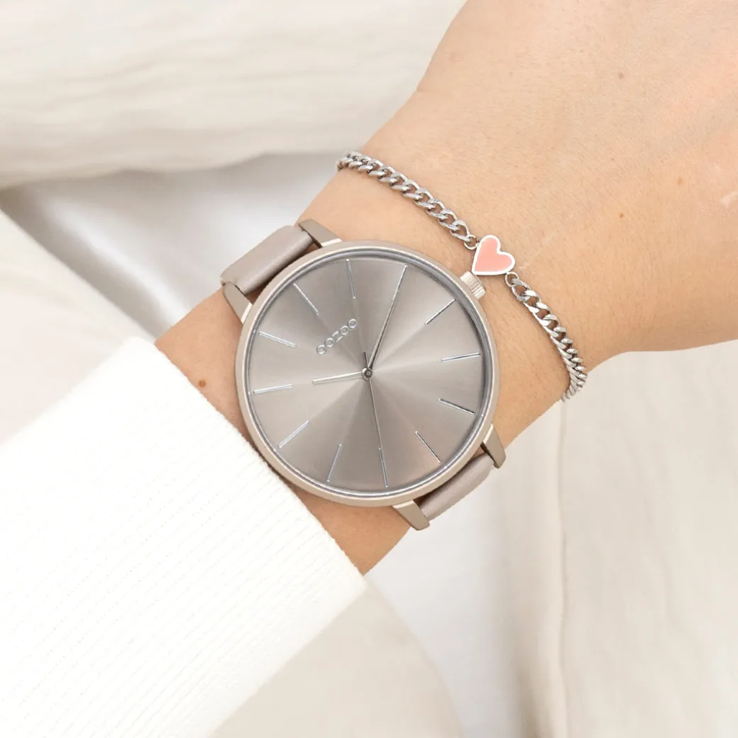 Taupe OOZOO horloge met leren band - C11347