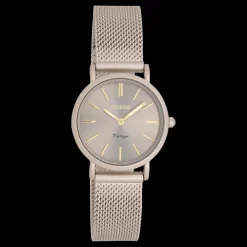 Taupe OOZOO horloge met metalen mesh armband - C20339
