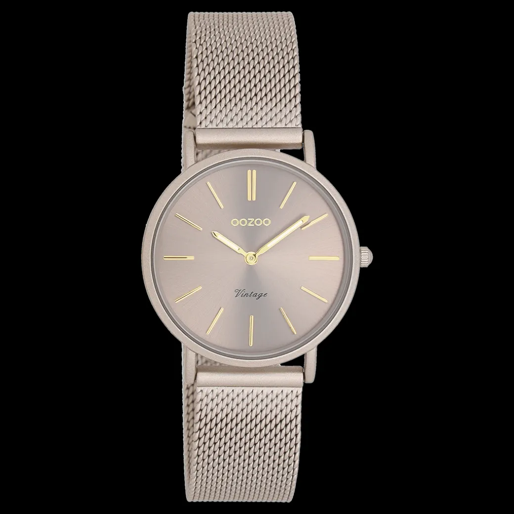 Taupe OOZOO horloge met metalen mesh armband - C20338