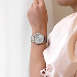 Taupe OOZOO horloge met metalen mesh armband - C11358