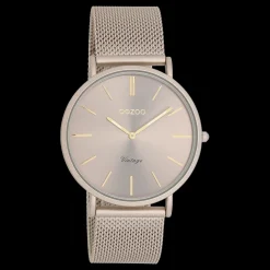 Taupe OOZOO horloge met metalen mesh armband - C20336