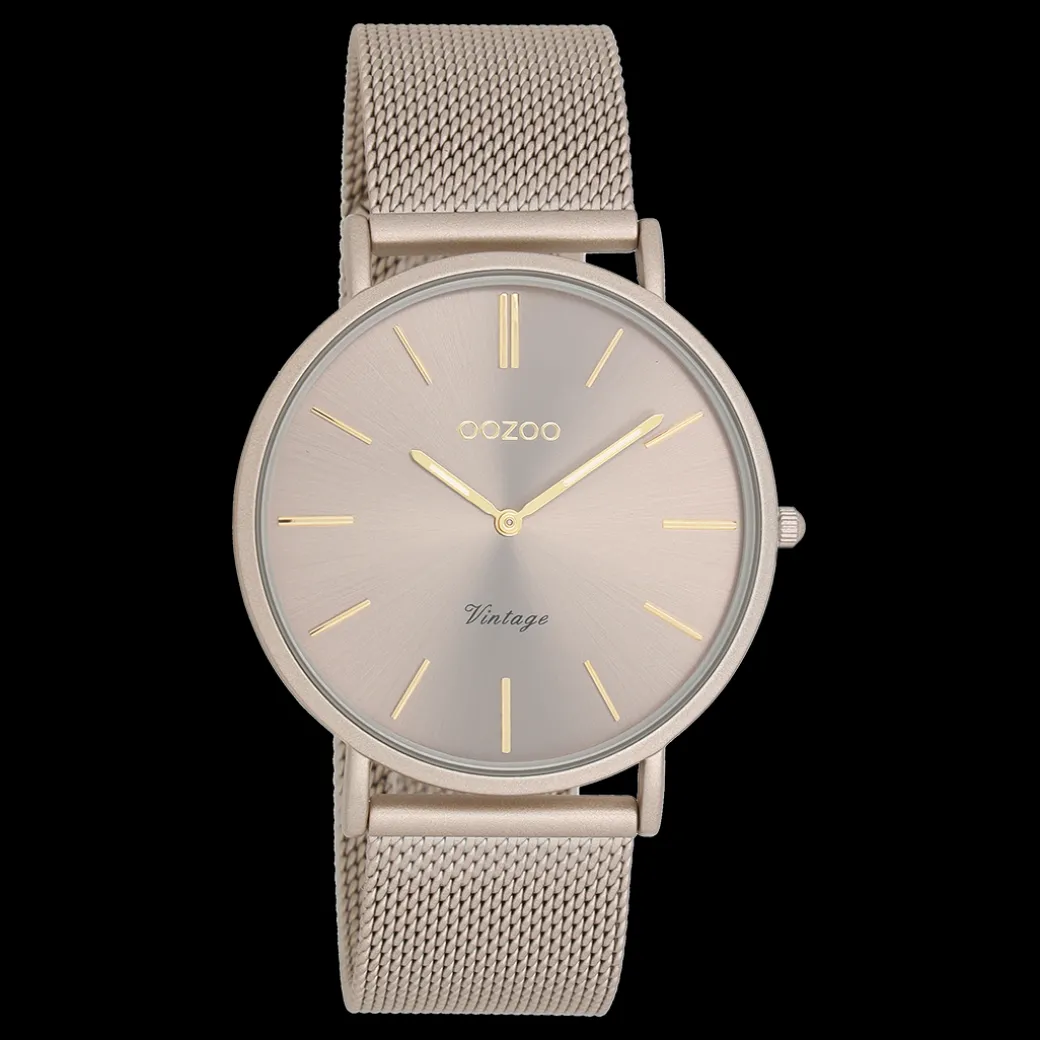Taupe OOZOO horloge met metalen mesh armband - C20336