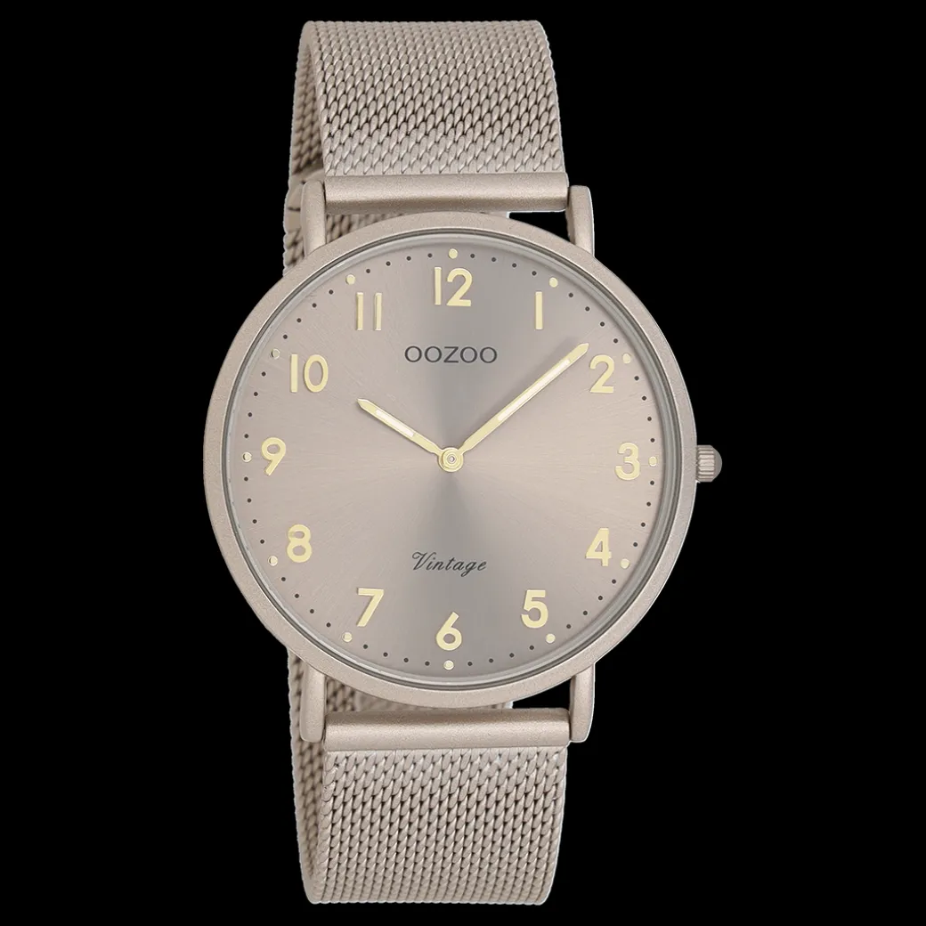 Taupe OOZOO horloge met metalen mesh armband - C20380