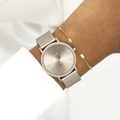 Taupe OOZOO horloge met metalen mesh armband - C20338