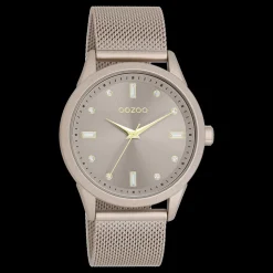 Taupe OOZOO horloge met metalen mesh armband - C11358