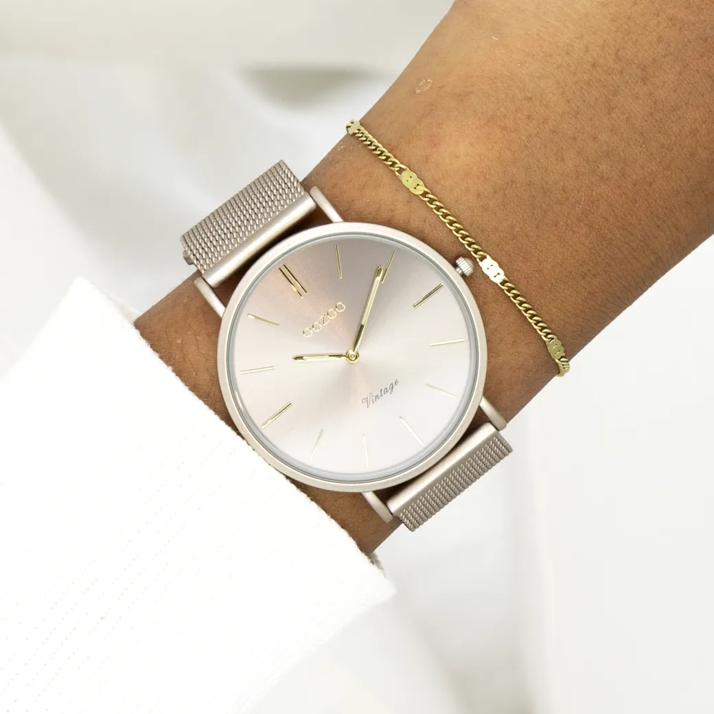 Taupe OOZOO horloge met metalen mesh armband - C20336