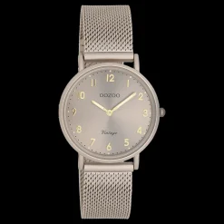 Taupe OOZOO horloge met metalen mesh armband - C20382