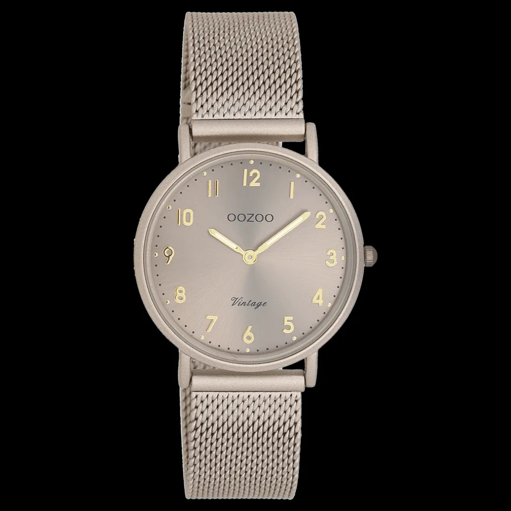 Taupe OOZOO horloge met metalen mesh armband - C20382