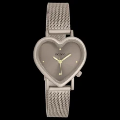 Taupe OOZOO horloge met metalen mesh armband - C11445