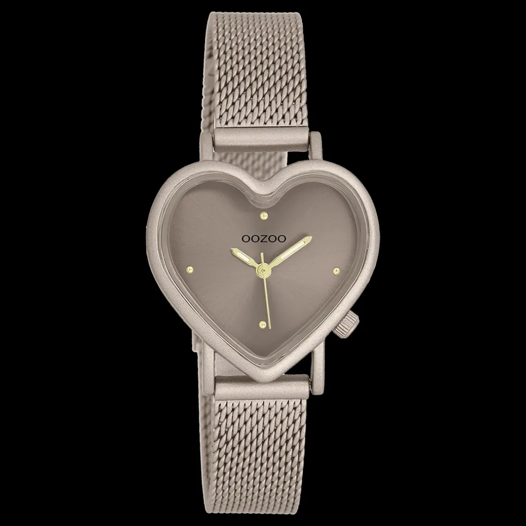 Taupe OOZOO horloge met metalen mesh armband - C11445