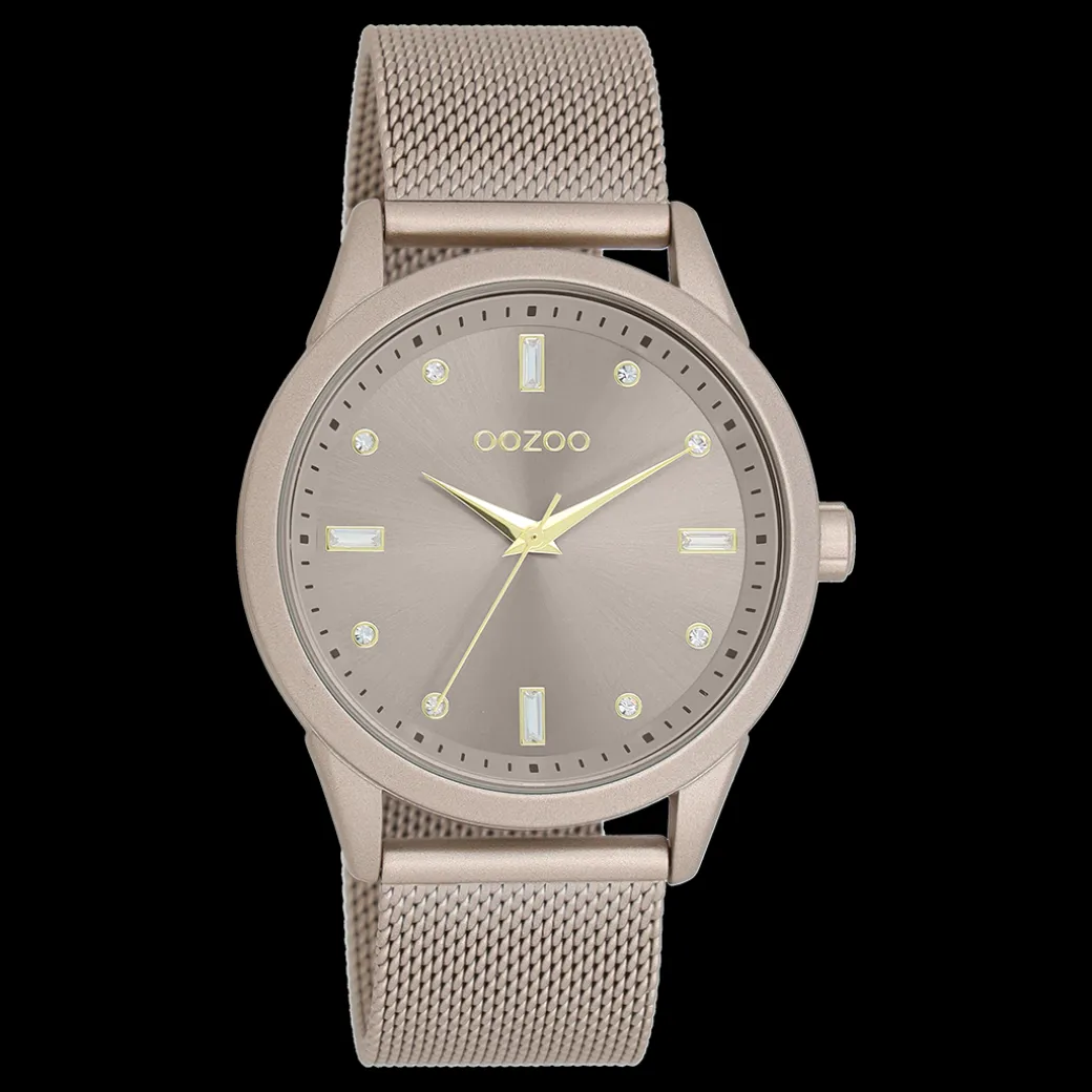 Taupe OOZOO horloge met metalen mesh armband - C11358