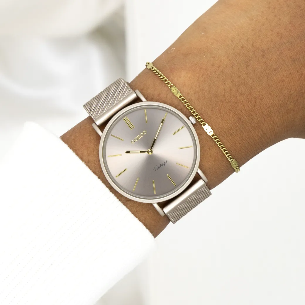Taupe OOZOO horloge met metalen mesh armband - C20337