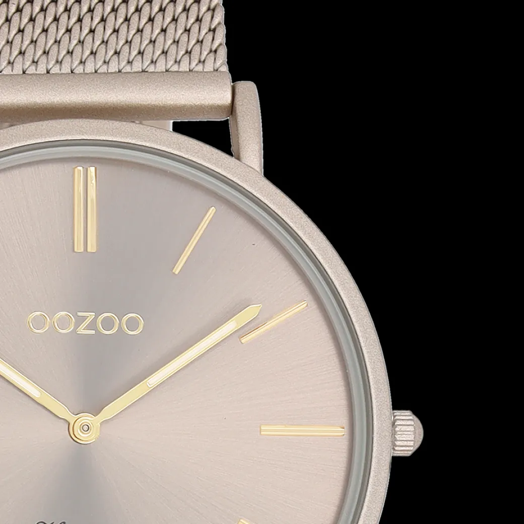 Taupe OOZOO horloge met metalen mesh armband - C20336