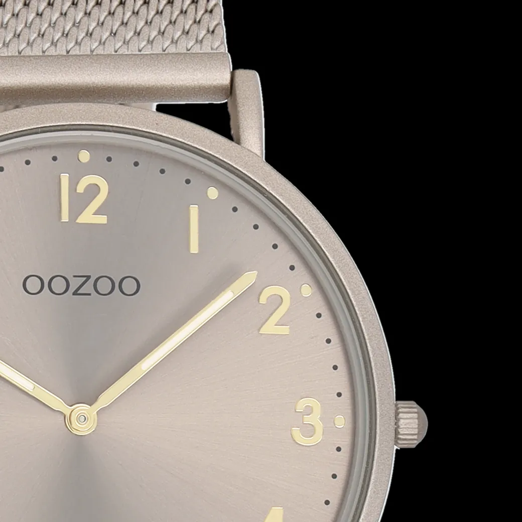 Taupe OOZOO horloge met metalen mesh armband - C20380
