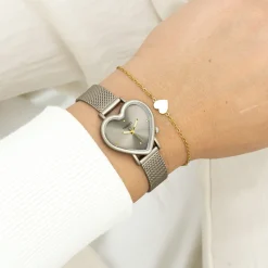Taupe OOZOO horloge met metalen mesh armband - C11445