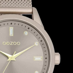 Taupe OOZOO horloge met metalen mesh armband - C11358