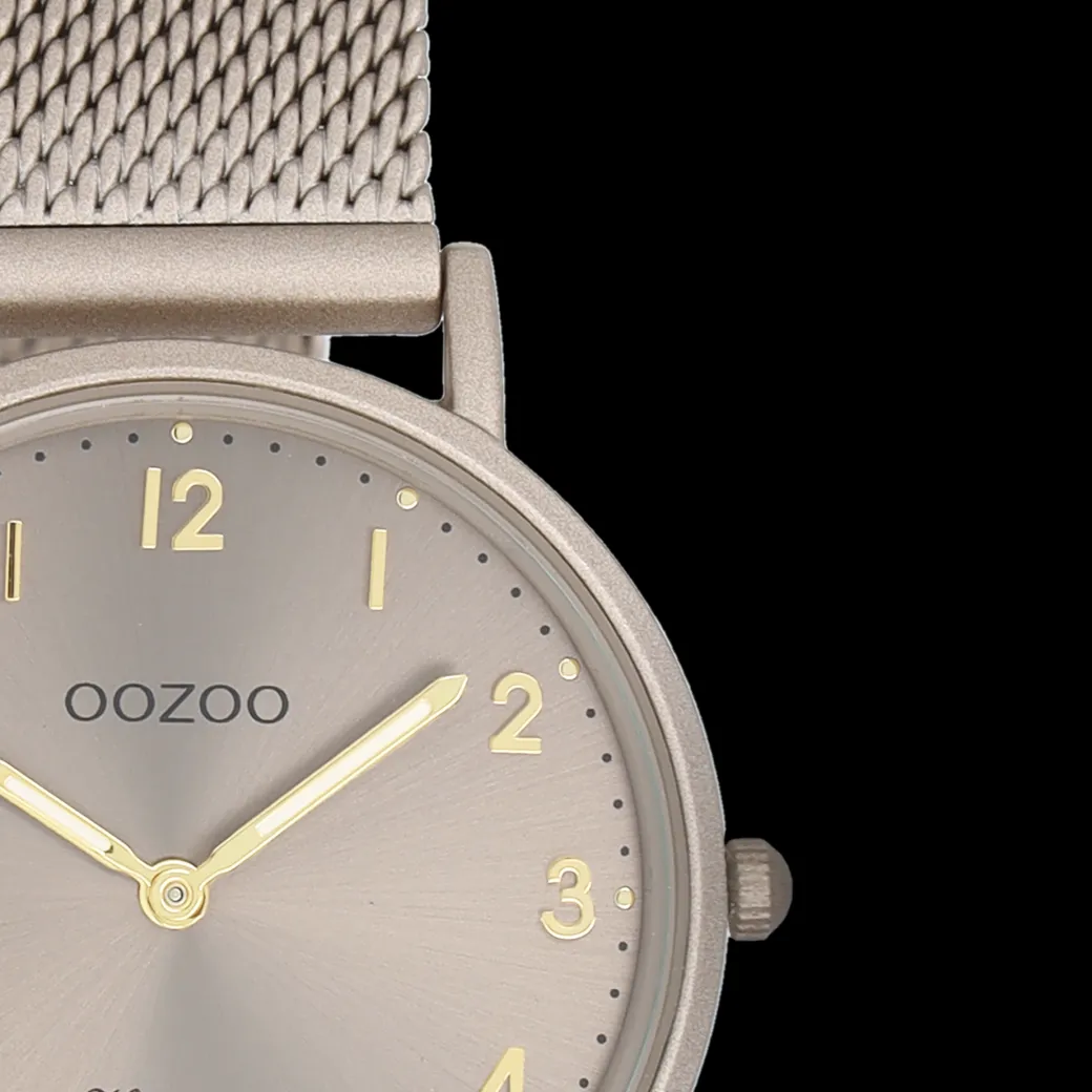 Taupe OOZOO horloge met metalen mesh armband - C20382