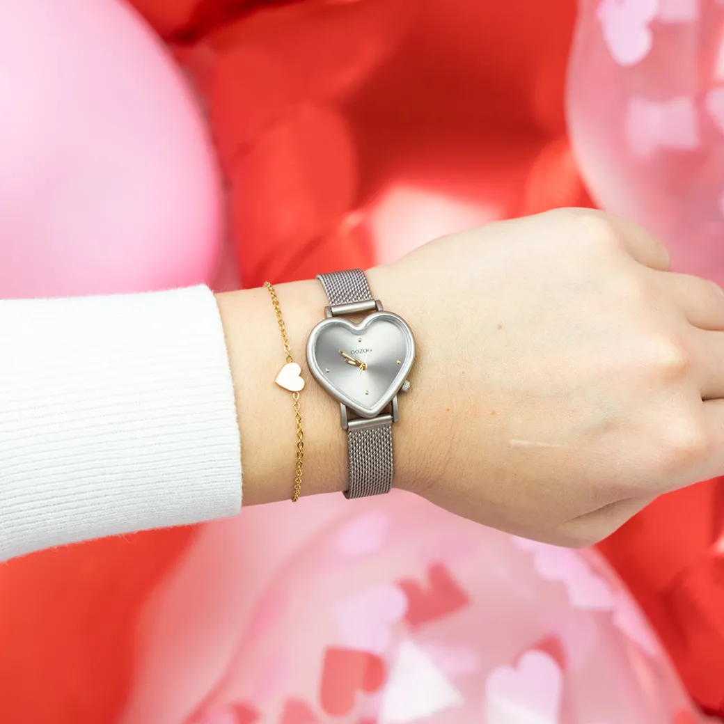 Taupe OOZOO horloge met metalen mesh armband - C11445