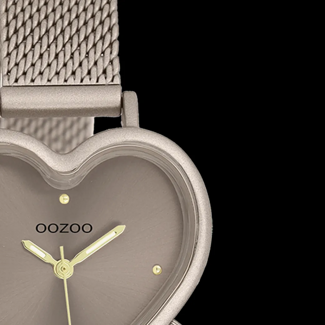 Taupe OOZOO horloge met metalen mesh armband - C11445