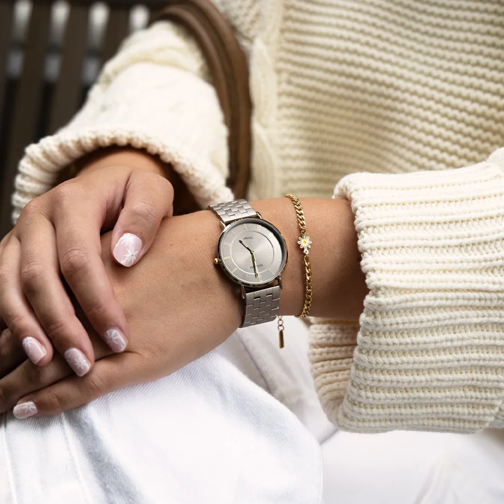 Taupe OOZOO horloge met roestvrijstalen armband - C20368