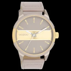 Taupe/goudkleurige OOZOO horloge met taupe leren band - C11317