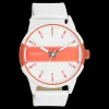 Wit/fluo oranje OOZOO horloge met witte leren band - C11316